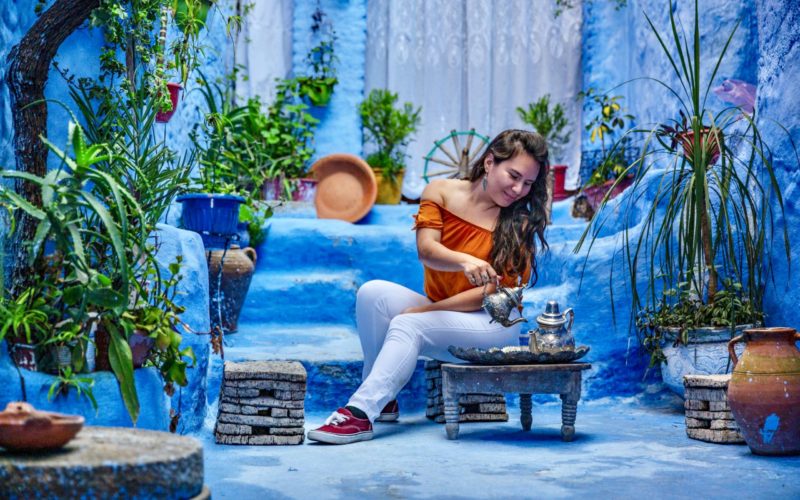 Flavia in Chefchaouen (the Blue City of Morocco) in April 2019