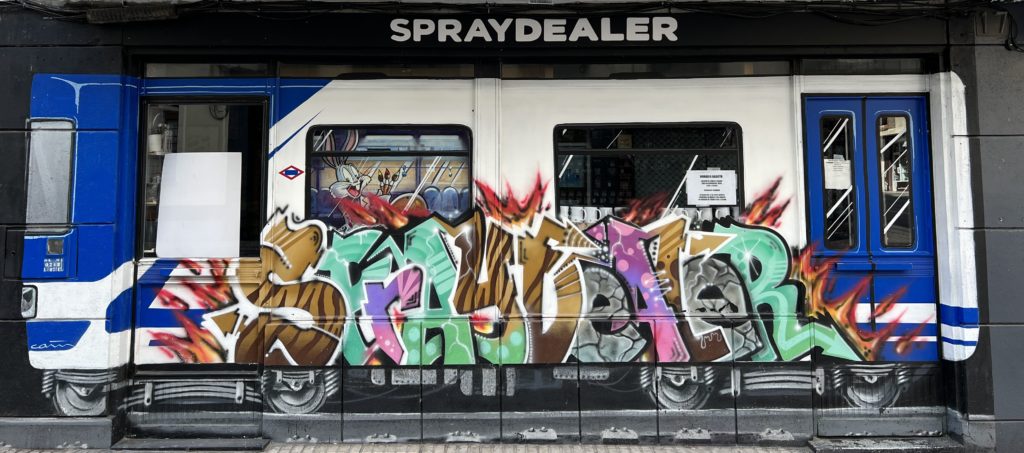 subway car with street art and bugs bunny