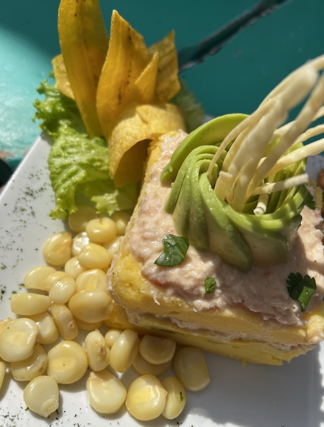 Causa de cangrejo at Las Paraguas el Callao traditional peruvian food