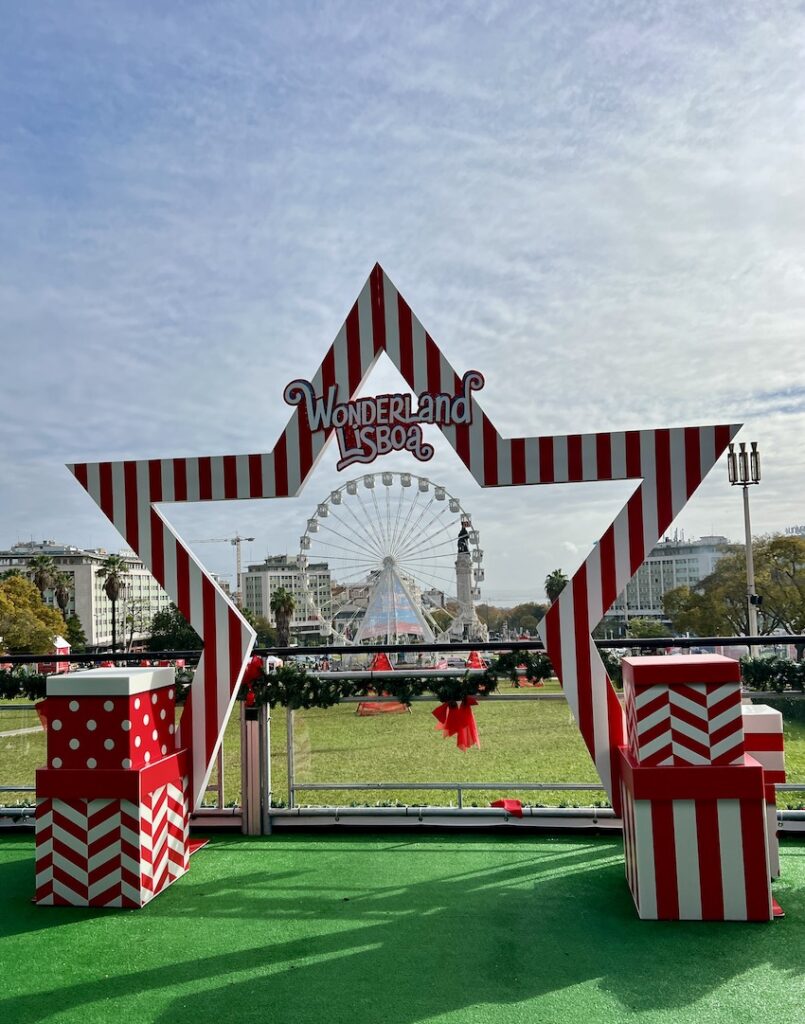 Wonderland Lisbon sign and ferris wheel, Christmas in Lisbon