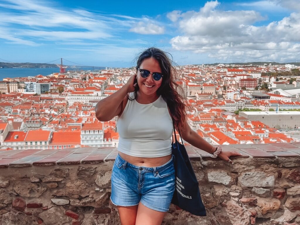 Brunette at Sao Jorge Castle Viewpoints of Lisbon