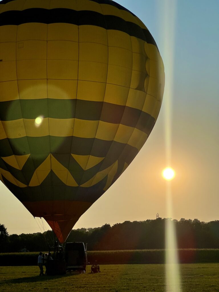 hot air balloon at sunset